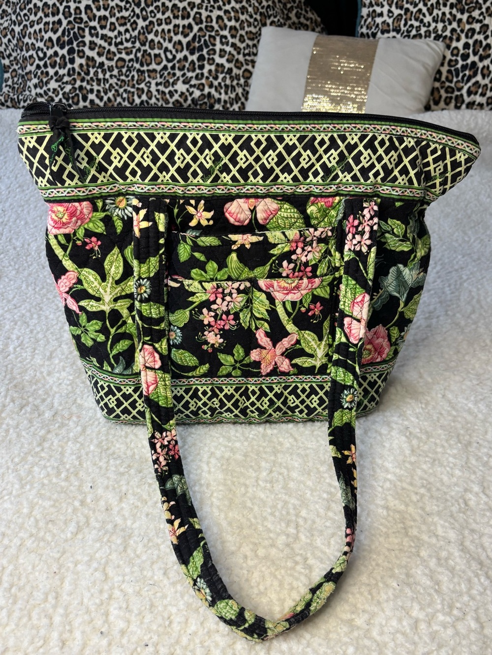 Vera Bradley Green Botanica Vintage Quilted Shoulder Tote Bag - Picture 14 of 14